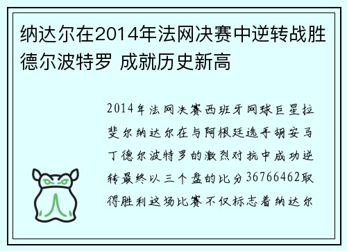纳达尔在2014年法网决赛中逆转战胜德尔波特罗 成就历史新高
