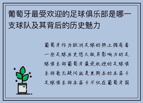 葡萄牙最受欢迎的足球俱乐部是哪一支球队及其背后的历史魅力
